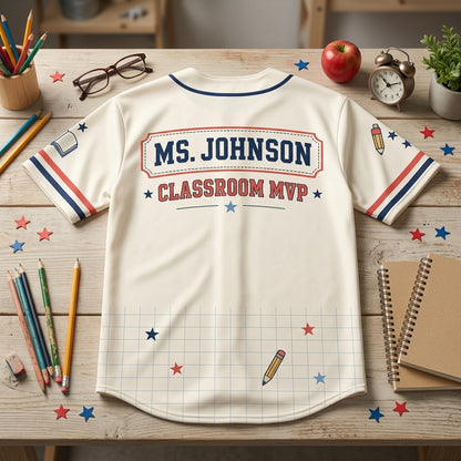 Personalized Team Teacher Baseball Jersey - Custom Classroom MVP Name Jersey Gift