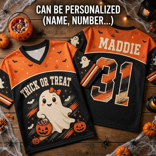 Personalized Trick or Treat Ghost Halloween Football Jersey - Customized Name and Number Sportswear