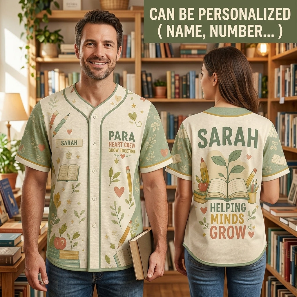 Personalized Para Heart Crew Baseball Jersey - Custom Name Teacher Shirt - Helping Minds Grow Education Apparel
