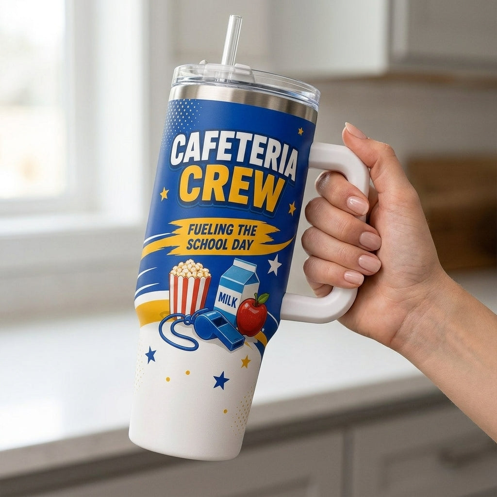 Personalized Cafeteria Crew Snack Squad 40oz Tumbler with Handle - Custom School Lunch Lady Gift
