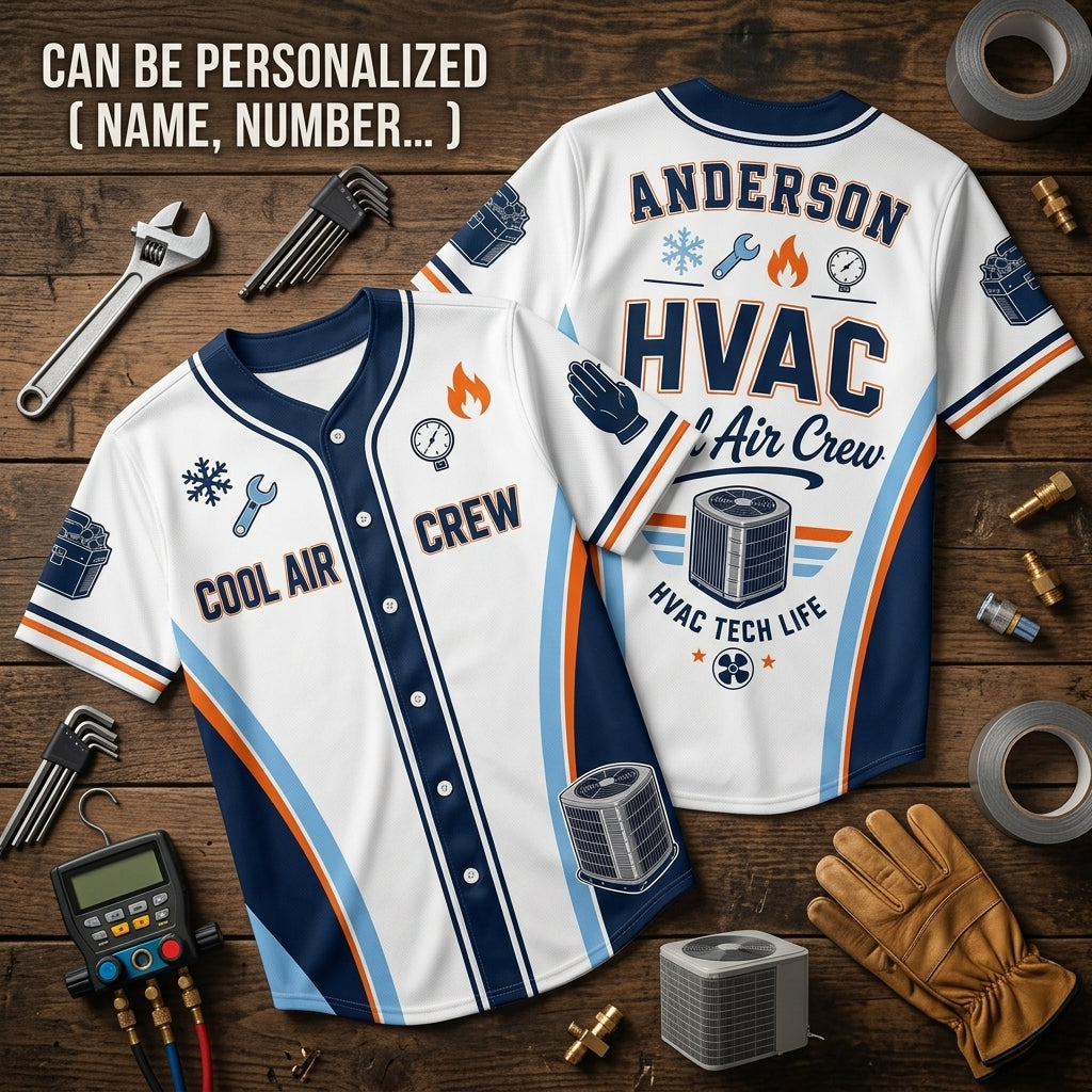 Personalized HVAC Technician Baseball Jersey - Custom Name Cool Air Crew HVAC Tech Life Apparel