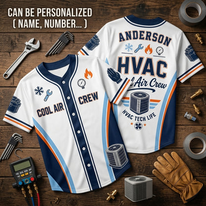 Personalized HVAC Technician Baseball Jersey - Custom Name Cool Air Crew HVAC Tech Life Apparel