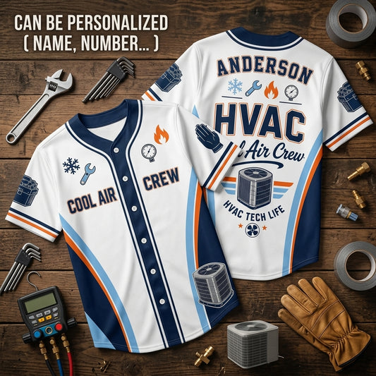 Personalized HVAC Technician Baseball Jersey - Custom Name Cool Air Crew HVAC Tech Life Apparel