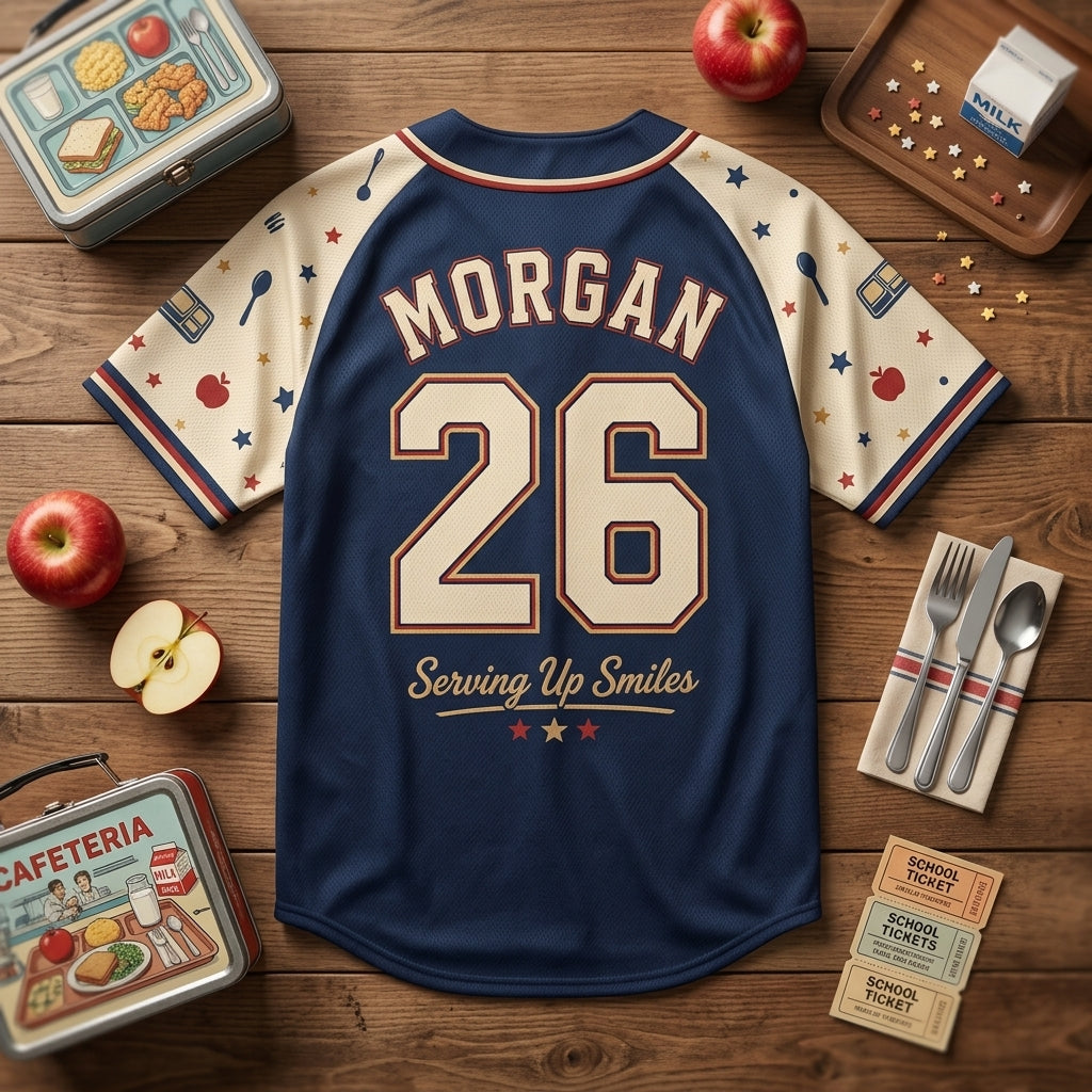 Personalized Cafeteria Crew Baseball Jersey - Custom Name and Number Gift for School Nutrition Staff