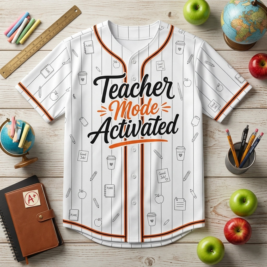 Personalized Teacher Mode Activated Baseball Jersey - Custom Name and Number Classroom Apparel