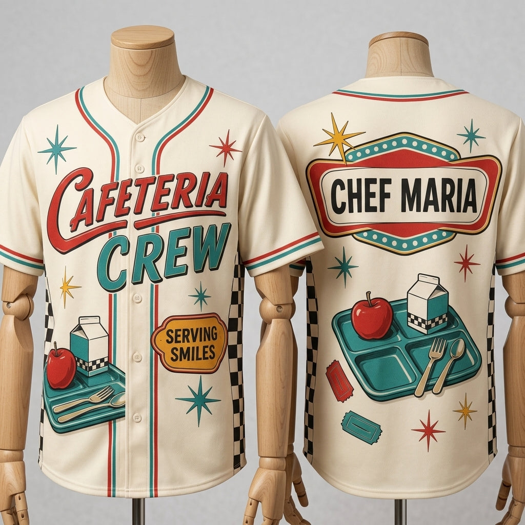Personalized Cafeteria Crew Retro Baseball Jersey - Custom Name School Lunch Lady Gift