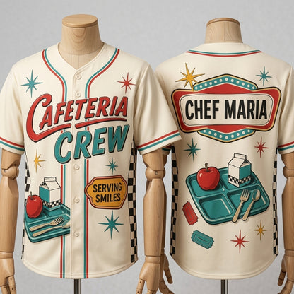 Personalized Cafeteria Crew Retro Baseball Jersey - Custom Name School Lunch Lady Gift