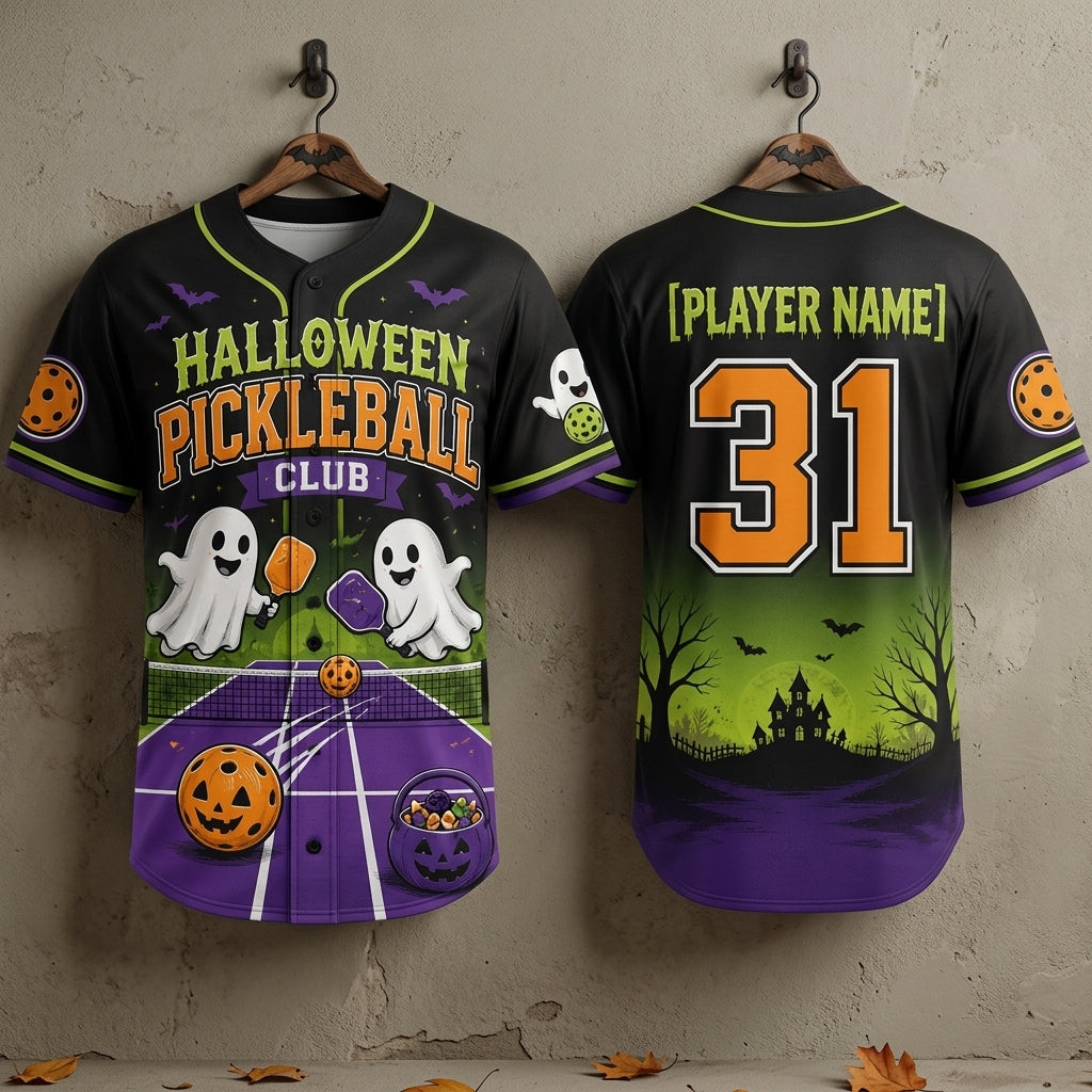 Personalized Halloween Pickleball Club Jersey - Custom Name & Number Baseball Shirt for Men and Women product view 3