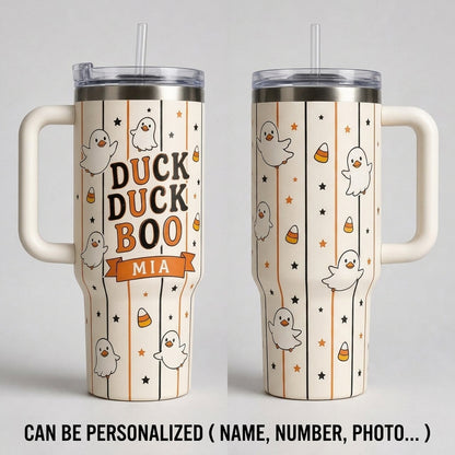 Personalized Duck Duck Boo Halloween 40oz Tumbler with Handle - Custom Name Ghost Duck Gift