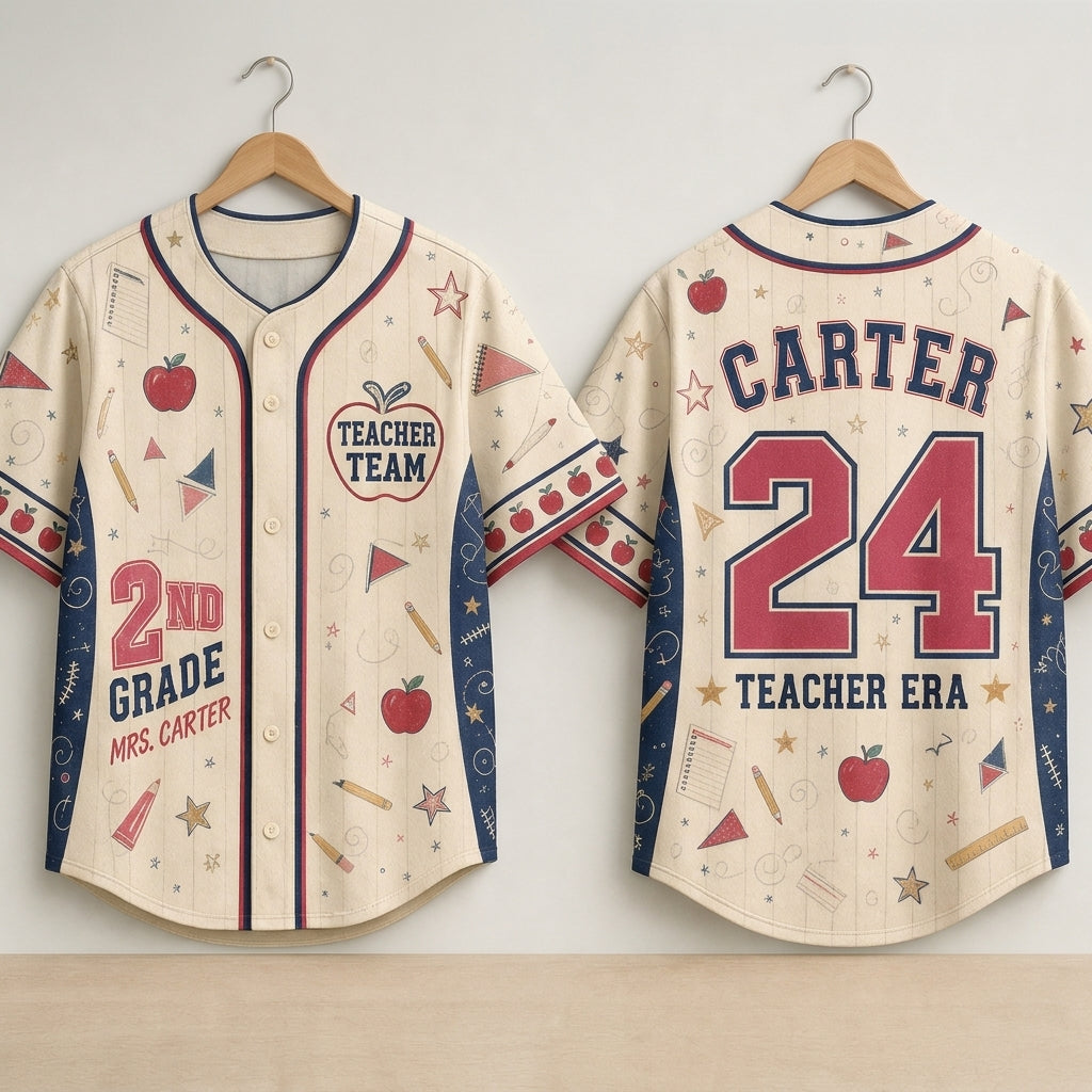 Personalized Teacher Era Baseball Jersey - Custom Name & Grade Teacher Team Jersey for Educators