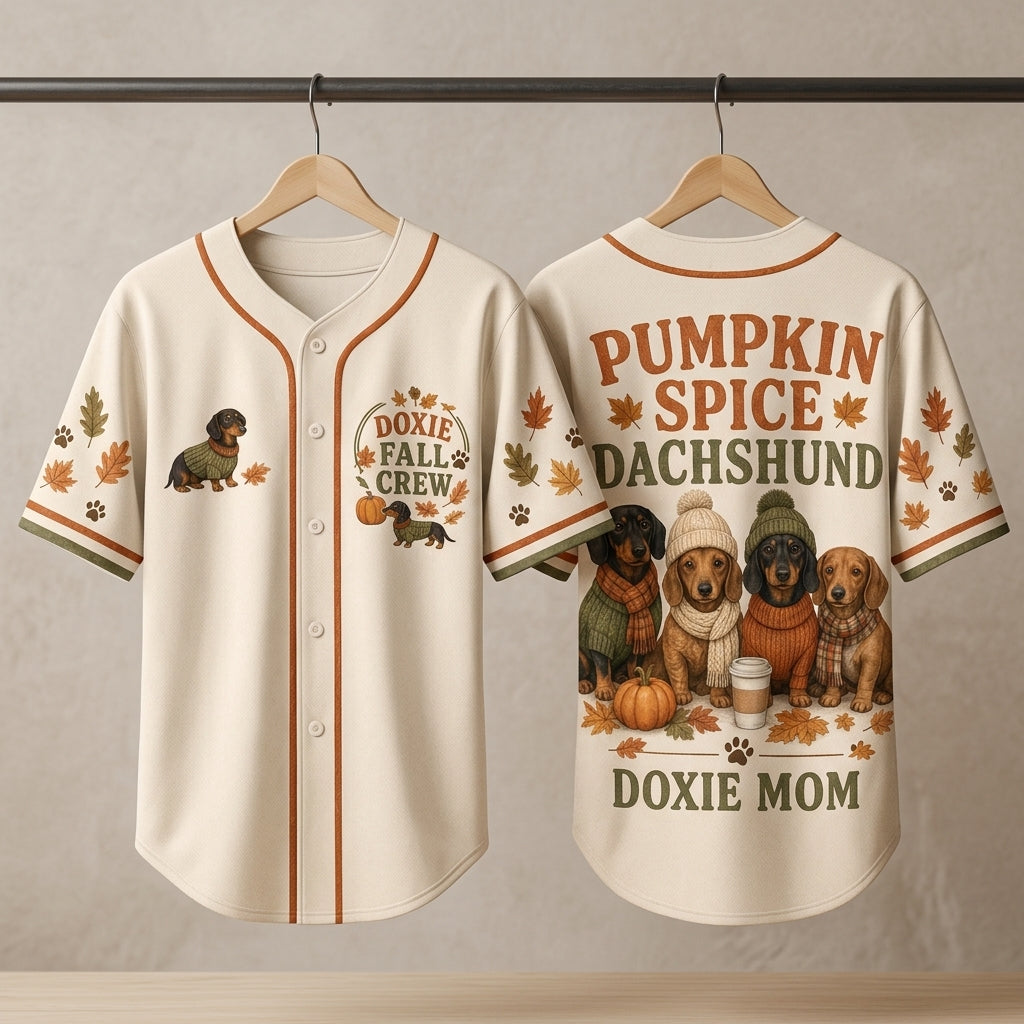 Personalized Pumpkin Spice Dachshund Baseball Jersey - Doxie Mom Fall Crew Autumn Shirt