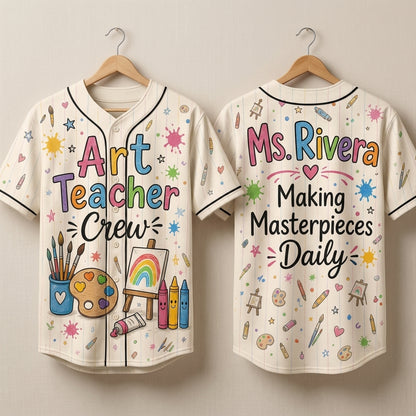 Personalized Art Teacher Crew Baseball Jersey - Custom Name Making Masterpieces Daily Gift