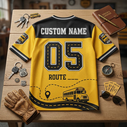 Personalized Bus Driver Safe Rides Crew Football Jersey - Custom Name & Route Squad Shirt