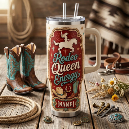 Personalized Rodeo Queen Energy 40oz Tumbler with Handle, Custom Name Western Cowgirl Gift
