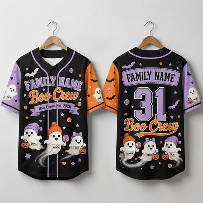 Personalized Family Name Boo Crew Halloween Baseball Jersey - Custom Ghost Family Matching Outfit