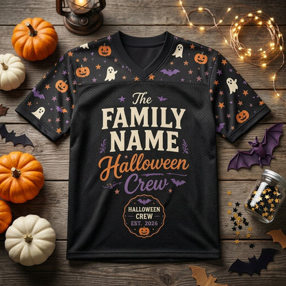 Personalized Family Name Halloween Crew Football Jersey - Custom Spooky Team Shirt