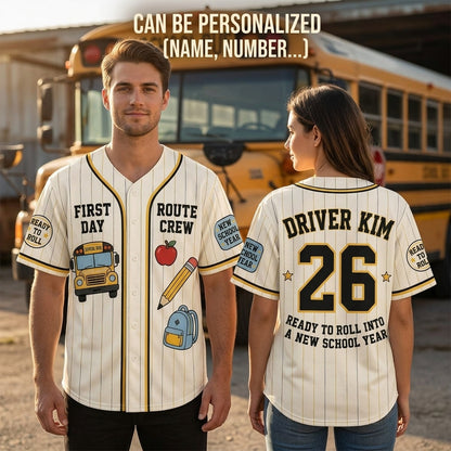 Personalized School Bus Driver Baseball Jersey - Custom Name & Number Route Crew Back to School Apparel