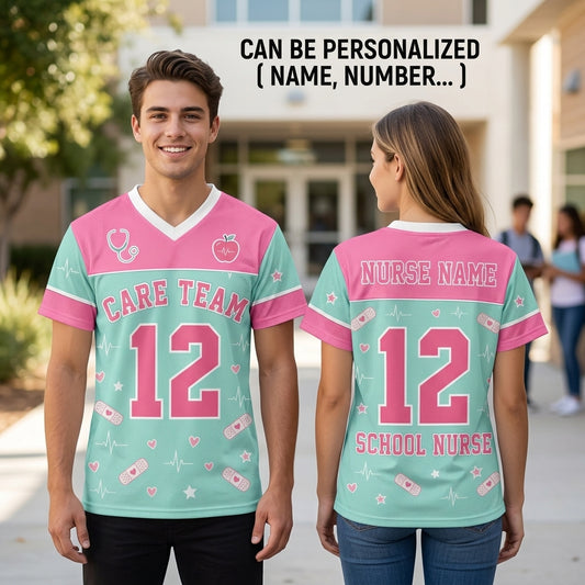 Personalized School Nurse Mesh Football Jersey - Custom Care Team Healthcare Spirit Shirt for Pediatric Nurses
