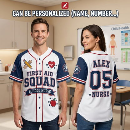 Personalized First Aid Squad School Nurse Baseball Jersey - Custom Name & Number Athletic Shirt for Healthcare Heroes