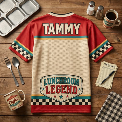 Personalized Lunchroom Legend Cafeteria Worker Football Jersey - Custom Name Mesh Sports Shirt