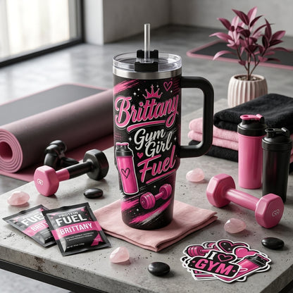 Personalized Gym Girl Fuel 40oz Tumbler with Handle - Custom Name Fitness Gift for Her