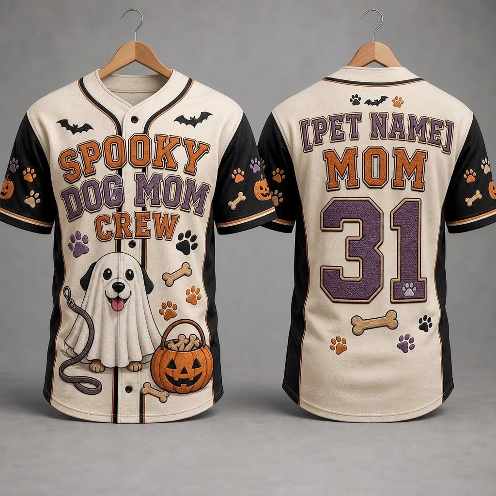 Personalized Spooky Dog Mom Crew Halloween Baseball Jersey - Custom Pet Name Ghost Dog Jersey product view 3