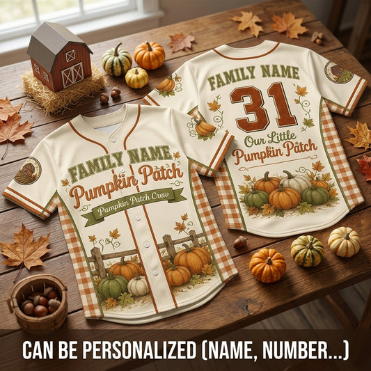 Personalized Family Name Pumpkin Patch Baseball Jersey - Custom Fall Autumn Harvest Shirt