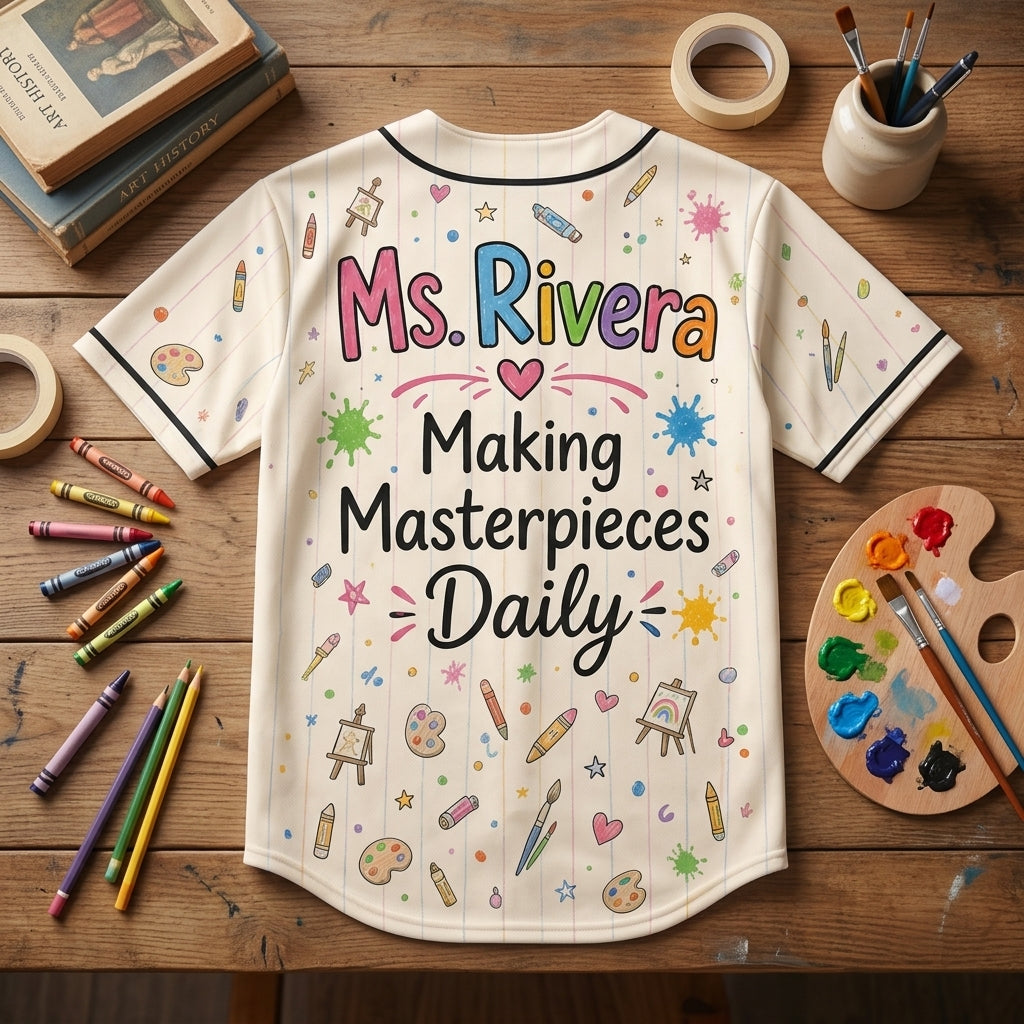 Personalized Art Teacher Crew Baseball Jersey - Custom Name Making Masterpieces Daily Gift