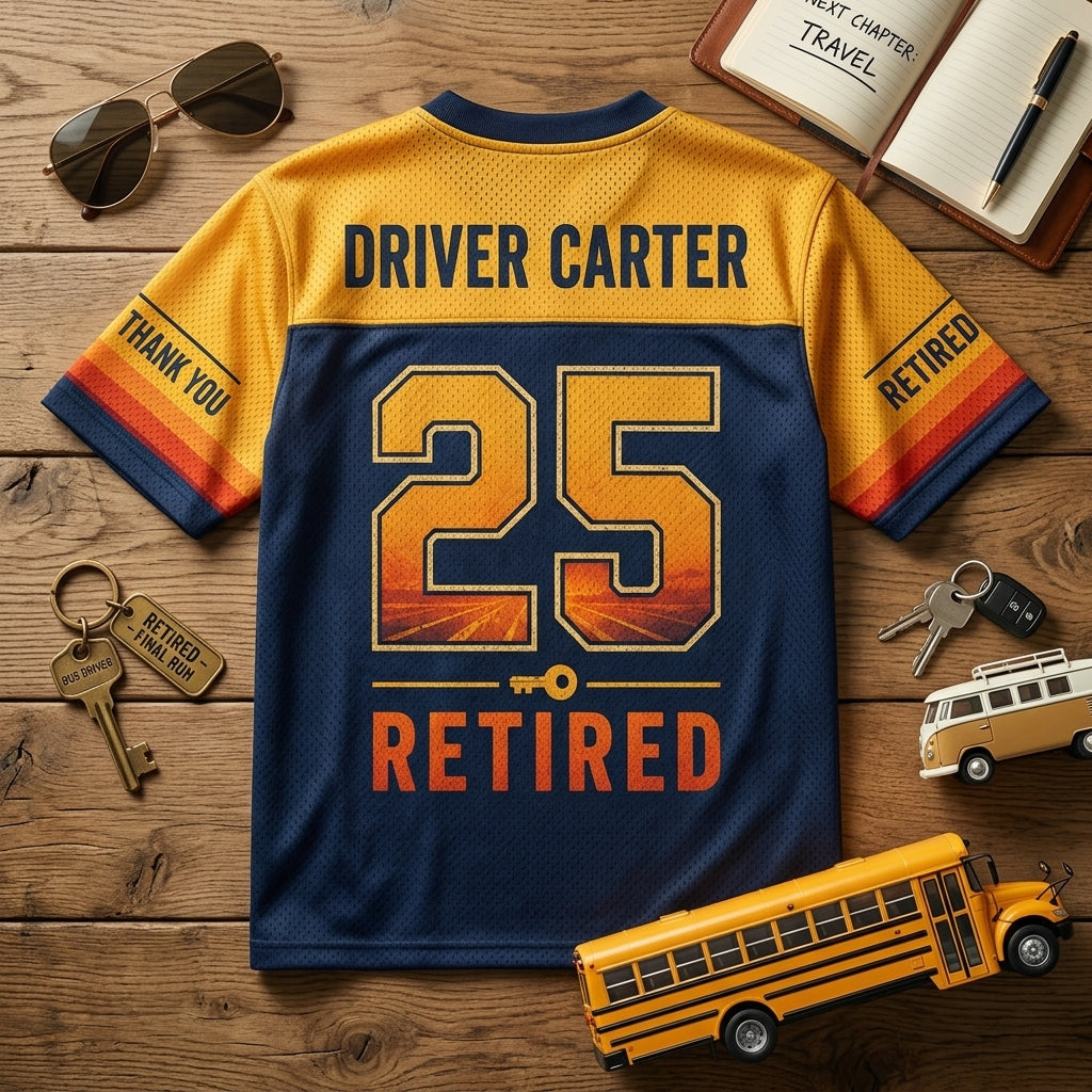 Personalized School Bus Driver Retirement Football Jersey - Custom Name & Number - One Last Route Gift