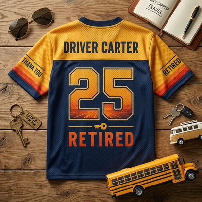 Personalized School Bus Driver Retirement Football Jersey - Custom Name & Number - One Last Route Gift