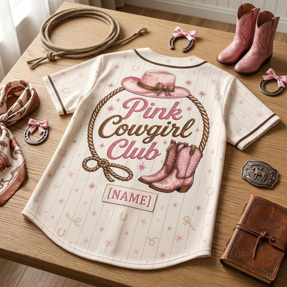 Personalized Pink Cowgirl Club Baseball Jersey - Custom Name Rodeo Sweetheart Western Outfit for Women