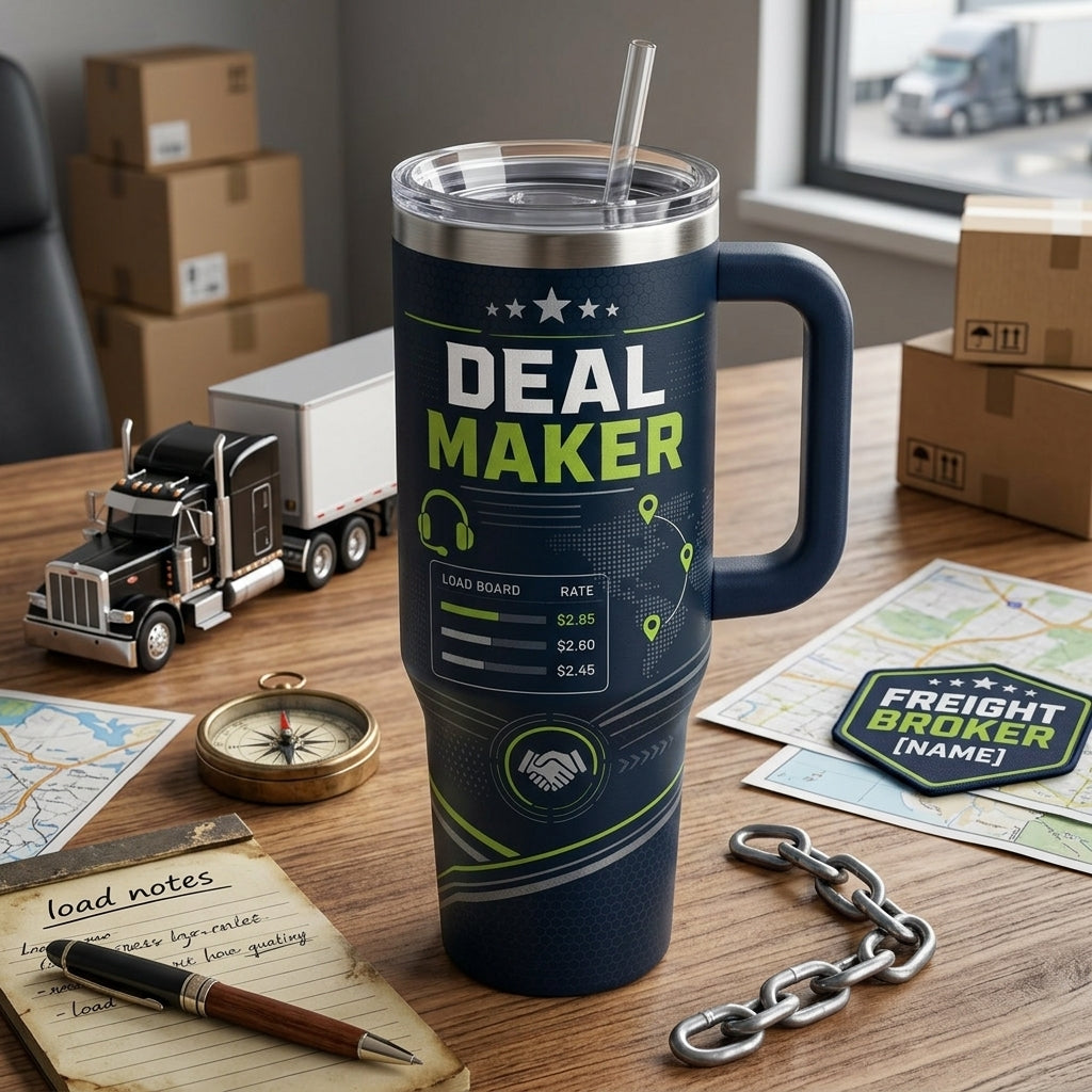 Personalized Freight Broker 40oz Tumbler with Handle - Custom Deal Maker Logistics Gift - 40oz tumbler mockup 3