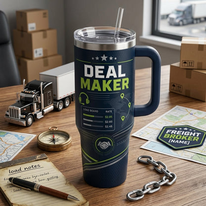Personalized Freight Broker 40oz Tumbler with Handle - Custom Deal Maker Logistics Gift - 40oz tumbler mockup 3