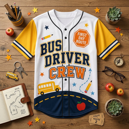 Personalized School Bus Driver Crew Baseball Jersey - Custom Name and Number Gift for Bus Drivers