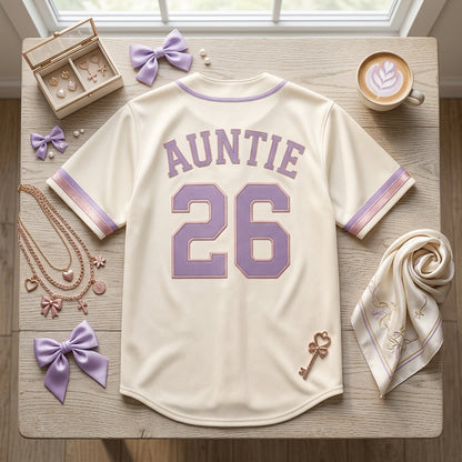 Personalized Auntie Era Baseball Jersey - Custom Favorite Aunt Since Year Shirt - Rose Gold and Lavender Gift