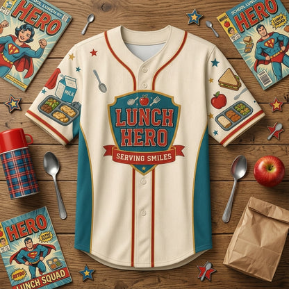Personalized Lunch Hero Baseball Jersey - Custom Name & Number Gift for School Cafeteria Workers