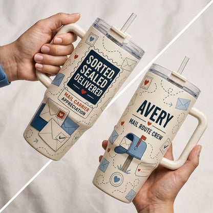 Personalized Mail Carrier Appreciation 40oz Tumbler with Handle - Custom Name Mail Route Crew Gift