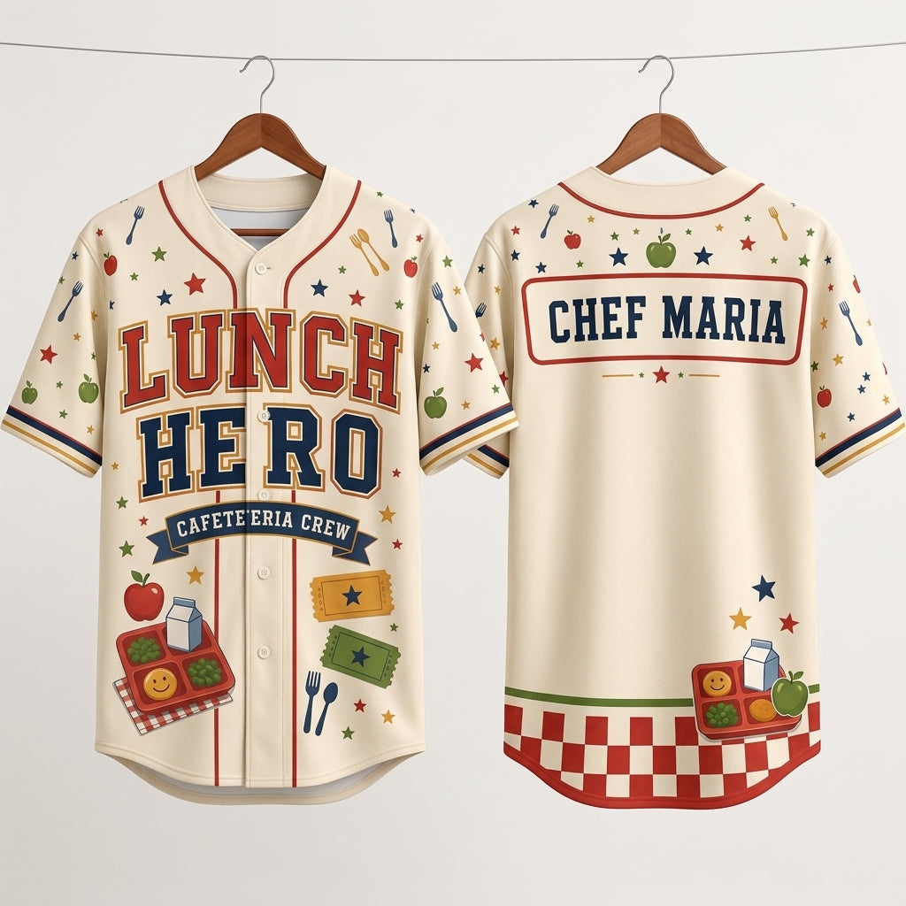 Personalized Lunch Hero Cafeteria Crew Baseball Jersey - Custom Name School Staff Gift