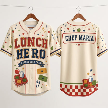 Personalized Lunch Hero Cafeteria Crew Baseball Jersey - Custom Name School Staff Gift