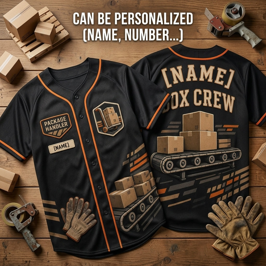 Personalized Package Handler Baseball Jersey - Custom Name Box Crew Delivery Worker Shirt - Gift for Logistics Professionals