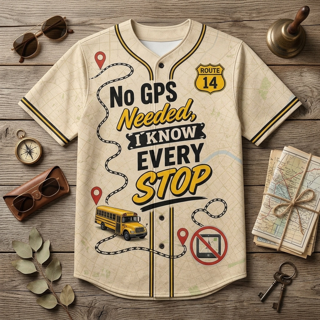 Personalized School Bus Driver Baseball Jersey - Custom Name & Number - No GPS Needed Driver Gift