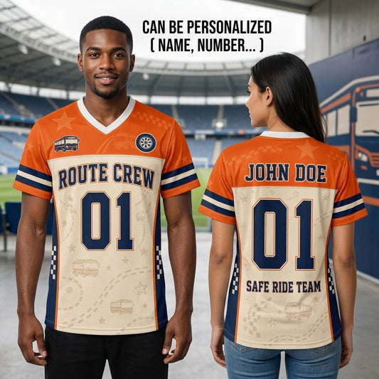 Personalized School Bus Driver Mesh Football Jersey - Custom Route Crew Name and Number Jersey