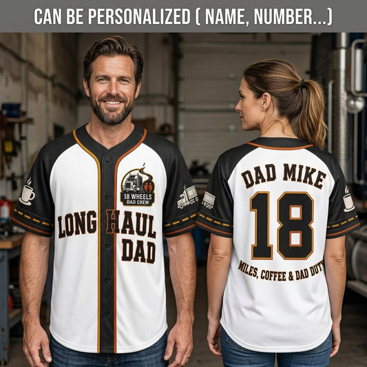 Personalized Trucker Dad Baseball Jersey - Custom Name & Number Long Haul Trucking Gift