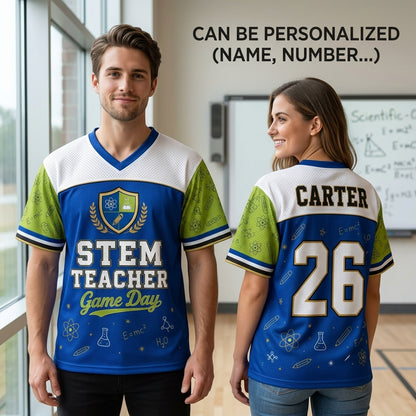 Personalized STEM Teacher Game Day Football Jersey - Custom Name & Number Science Educator Sports Shirt