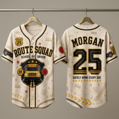 Personalized School Bus Driver Baseball Jersey - Custom Name and Number Route Squad Gift