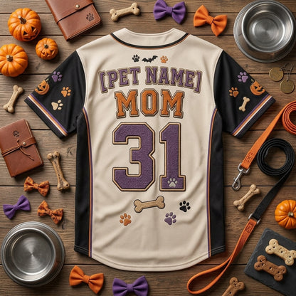 Personalized Spooky Dog Mom Crew Halloween Baseball Jersey - Custom Pet Name Ghost Dog Jersey product view 5