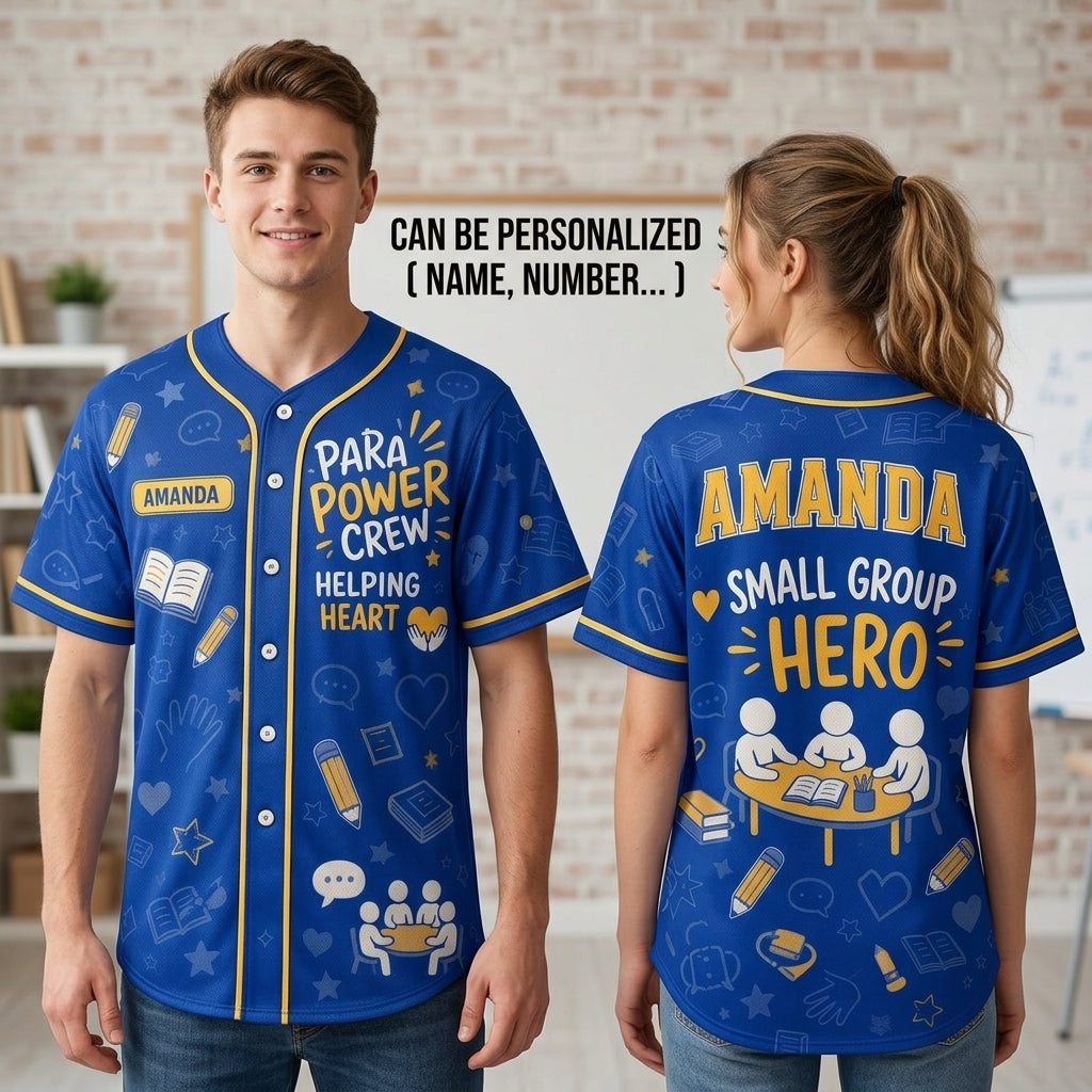 Personalized Para Power Crew Baseball Jersey - Custom Name Small Group Hero Gift for Teachers & Paraprofessionals