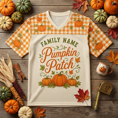 Personalized Family Pumpkin Patch Football Jersey - Custom Name & Number Fall Autumn Thanksgiving Team Shirt