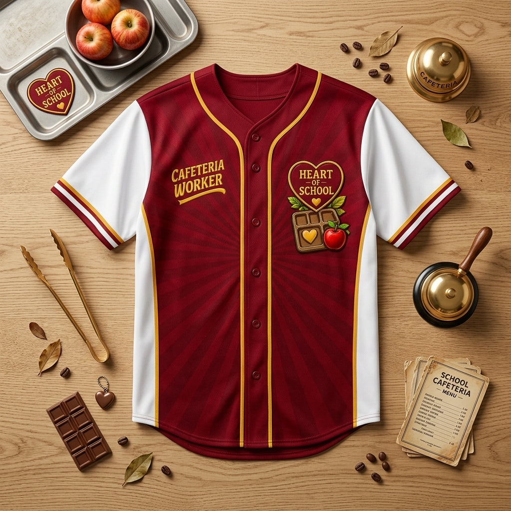 Personalized Cafeteria Worker Baseball Jersey - Heart of School Custom Name School Lunch Hero Apparel