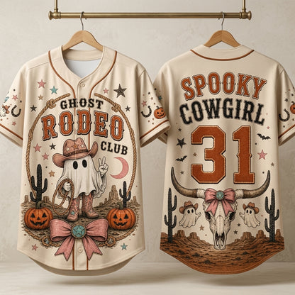 Personalized Spooky Cowgirl Ghost Rodeo Club Baseball Jersey - Custom Name & Number Halloween Western Outfit product view 3